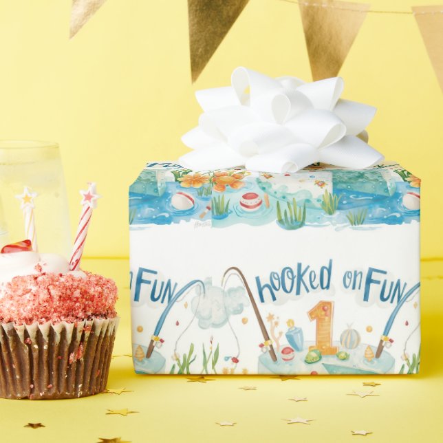 Papel De Presente Primeiro aniversario de pesca com Bolo (Festa de aniversário)