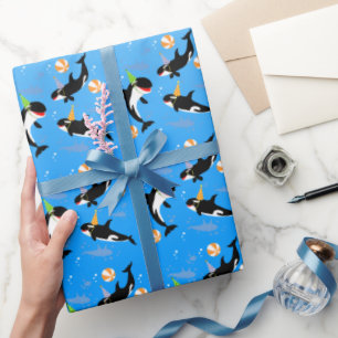 Papel De Presente primeiro aniversario debaixo do mar, orca-baleia
