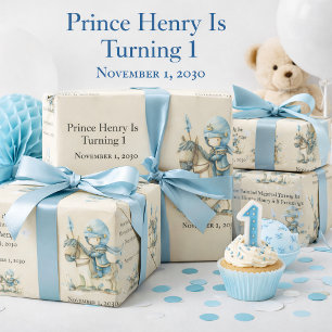 Papel De Presente Primeiro aniversario do Garoto Cavaleiro Medieval