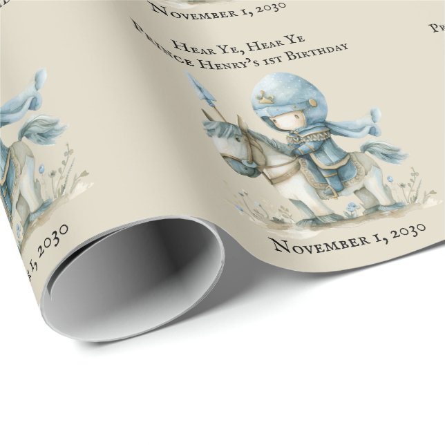 Papel De Presente Primeiro aniversario do Garoto Cavaleiro Medieval (Ponta do rolo)