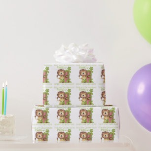 Papel De Presente Primeiro Aniversário do Neto Leãozinho Fofo