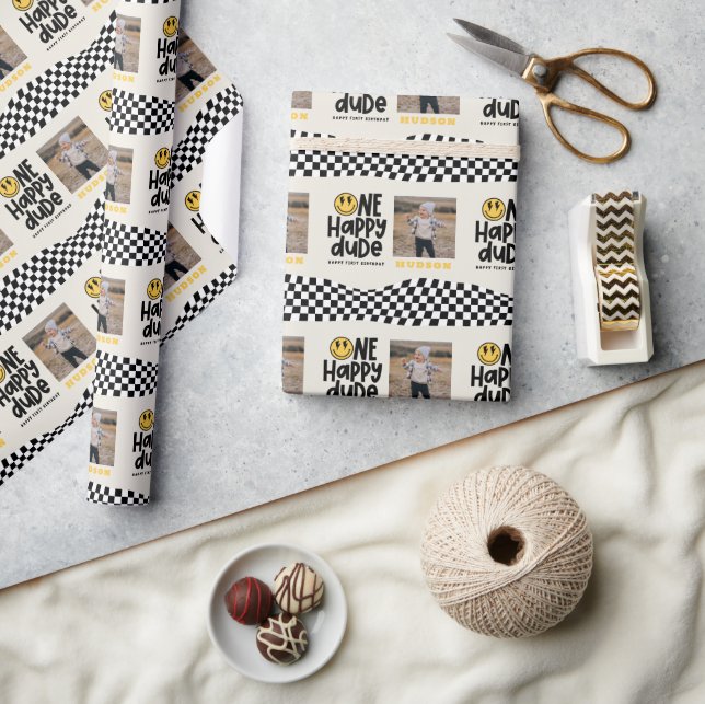 Papel De Presente primeiro aniversario sorriso rosto retrógrado bran (Artesanato)