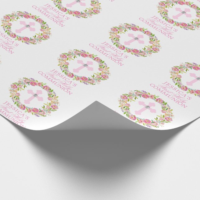 Papel De Presente Primeiro comunhão santamente da menina floral (Ponta)