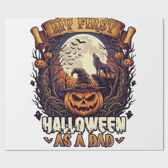 Papel De Presente Primeiro Halloween Como Papai Abóbora Lobo Lua_1 (Aberto)