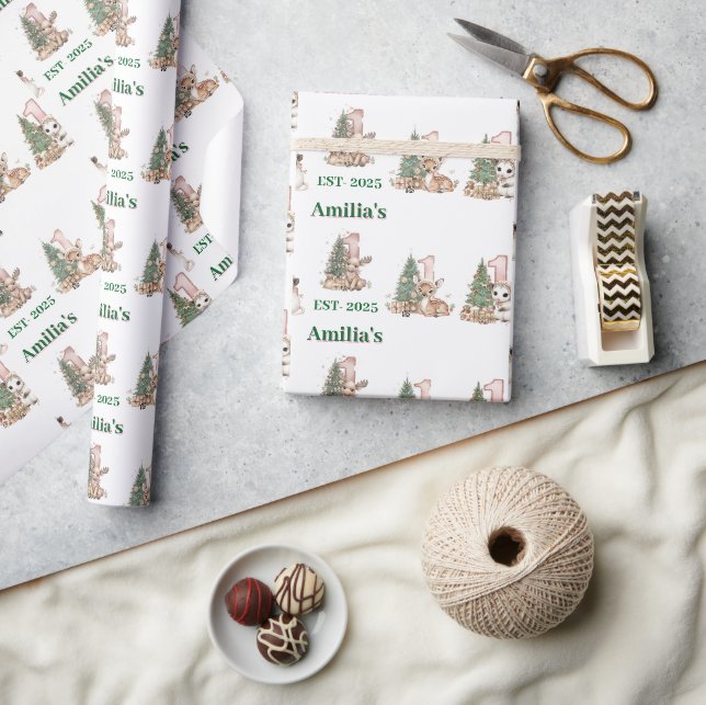 Papel De Presente Primeiro Natal da Menina Bebê Boho Ocidental (Artesanato)