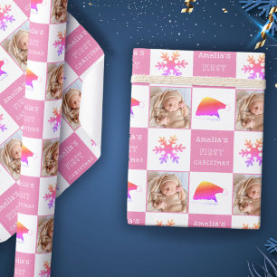 Papel De Presente Primeiro Natal do Bebê Chapéu de Papai Noel Floco