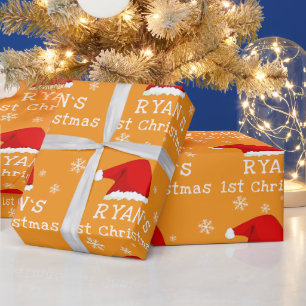 Papel De Presente Primeiro Natal do Bebê Chapéu Vermelho de Papai No