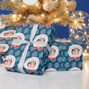 Papel De Presente Primeiro Natal do Bebê Globo de Neve Flocos de Nev