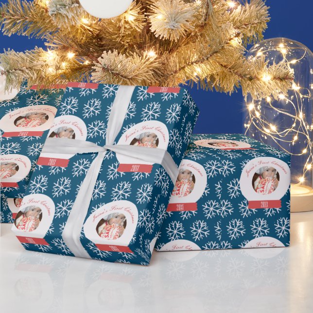 Papel De Presente Primeiro Natal do Bebê Globo de Neve Flocos de Nev (Feriados)