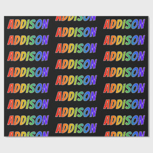 Papel De Presente Primeiro Nome Arco-íris "ADDISON"; Divertido & Col