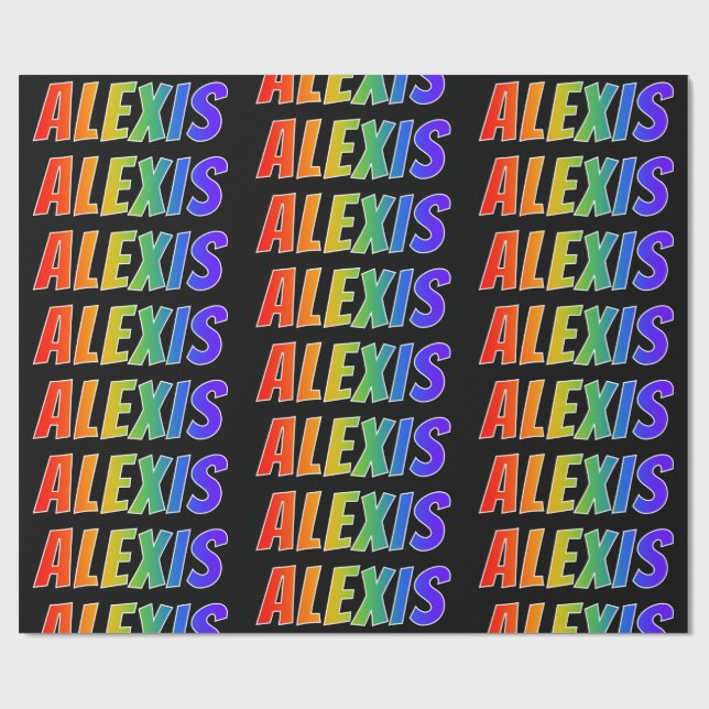 Papel De Presente Primeiro Nome Arco-íris "ALEXIS"; Divertido & Colo (Aberto)