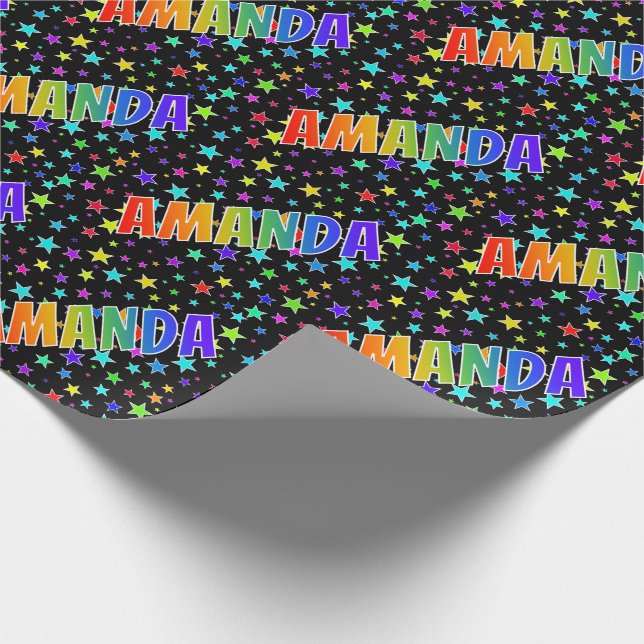 Papel De Presente Primeiro Nome Arco-íris "AMANDA" + Estrelas (Ponta)