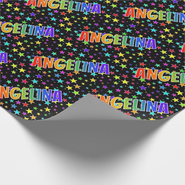 Papel De Presente Primeiro Nome Arco-íris "ANGELINA" + Estrelas (Ponta)