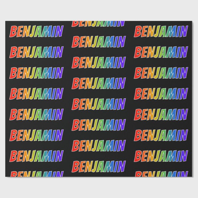 Papel De Presente Primeiro nome Arco-íris "BENJAMIN"; Divertido e Co (Aberto)