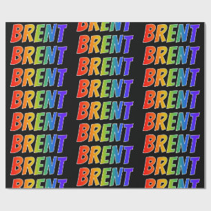 Papel De Presente Primeiro Nome Arco-íris "BRENT"; Divertido & Color