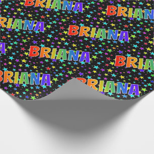 Papel De Presente Primeiro Nome Arco-íris "BRIANA" + Estrelas