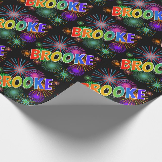 Papel De Presente Primeiro Nome Arco-íris "BROOKE" + Fogos de Artifí (Ponta)