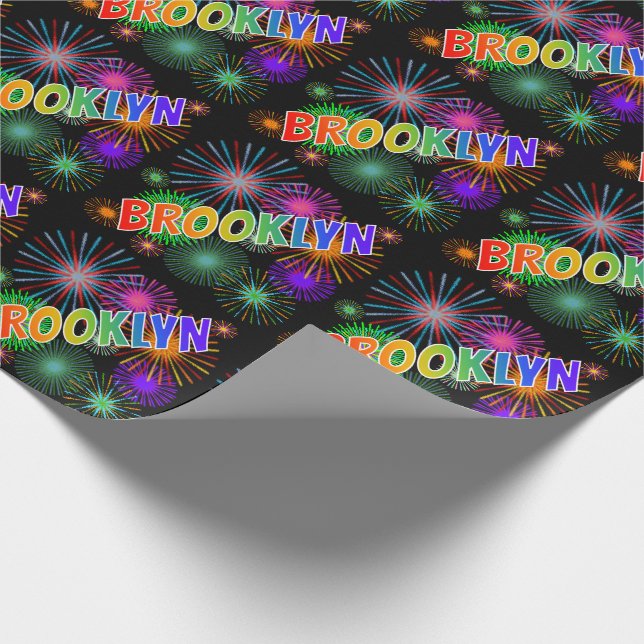 Papel De Presente Primeiro Nome Arco-íris "BROOKLYN" + Fogos de Arti (Ponta)