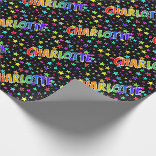 Papel De Presente Primeiro Nome Arco-íris "CHARLOTTE" + Estrelas