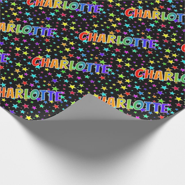 Papel De Presente Primeiro Nome Arco-íris "CHARLOTTE" + Estrelas (Ponta)