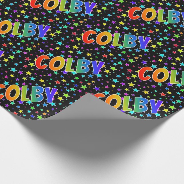 Papel De Presente Primeiro Nome Arco-íris "COLBY" + Estrelas (Ponta)