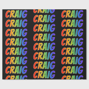Papel De Presente Primeiro Nome Arco-Íris "CRAIG"; Divertido & Color