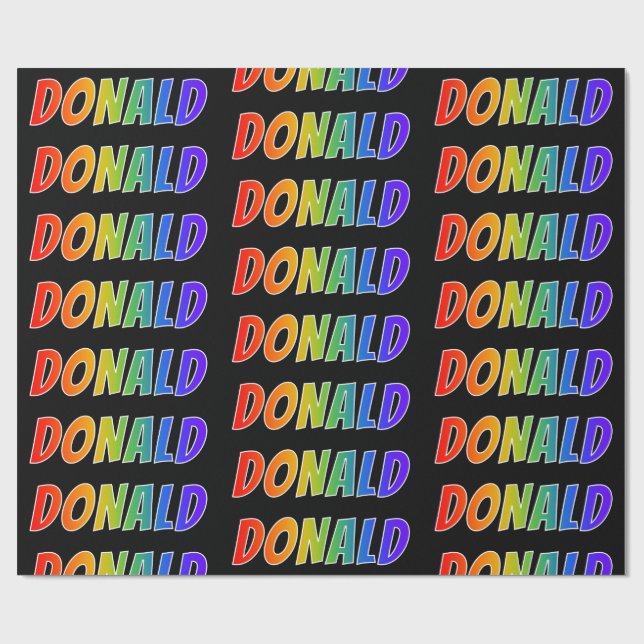 Papel De Presente Primeiro Nome Arco-Íris "DONALD"; Divertido e Colo (Aberto)