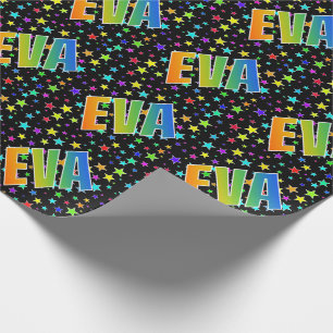 Papel De Presente Primeiro Nome Arco-íris "EVA" + Estrelas