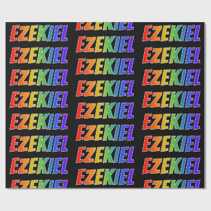 Papel De Presente Primeiro Nome Arco-íris "EZEKIEL"; Divertido e Col