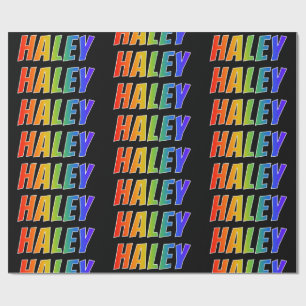 Papel De Presente Primeiro Nome Arco-íris "HALEY"; Divertido & Color