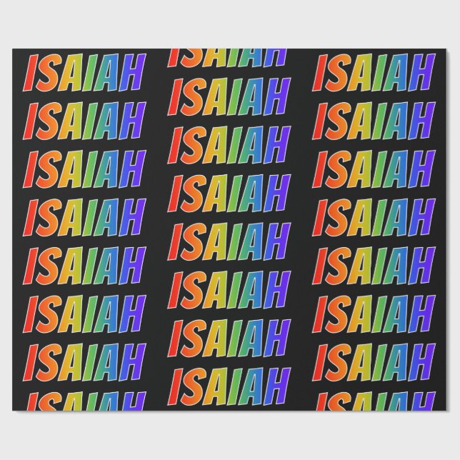 Papel De Presente Primeiro Nome Arco-Íris "ISAIAH"; Divertido & Colo (Aberto)