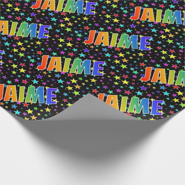 Papel De Presente Primeiro Nome Arco-Íris "JAIME" + Estrelas (Ponta)