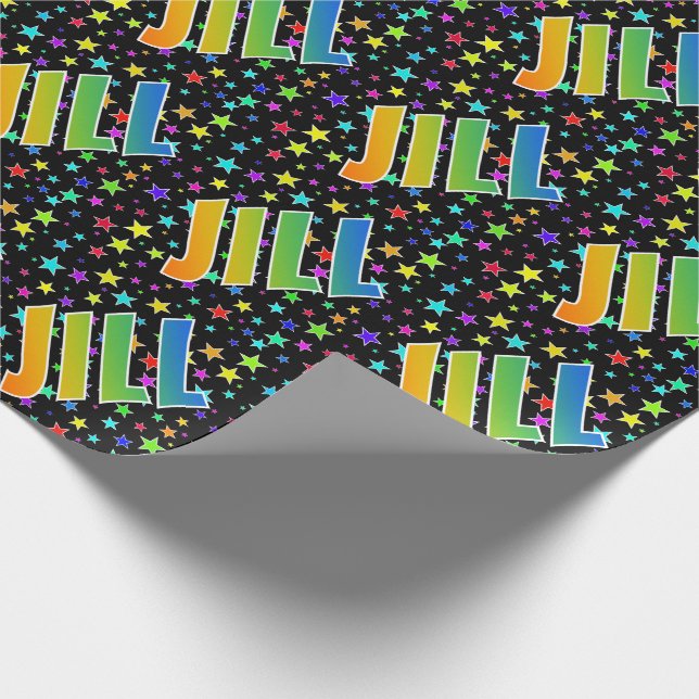 Papel De Presente Primeiro Nome Arco-íris "JILL" + Estrelas (Ponta)