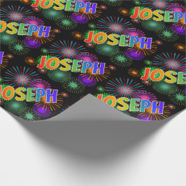 Papel De Presente Primeiro Nome Arco-íris "JOSEPH" + Fogos de Artifí