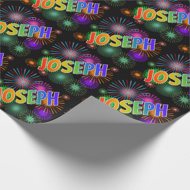 Papel De Presente Primeiro Nome Arco-íris "JOSEPH" + Fogos de Artifí (Ponta)