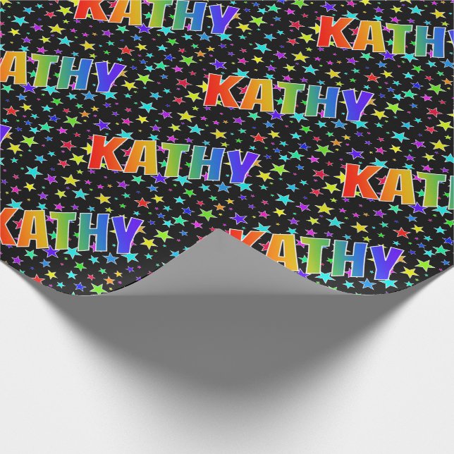 Papel De Presente Primeiro Nome Arco-íris "KATHY" + Estrelas (Ponta)
