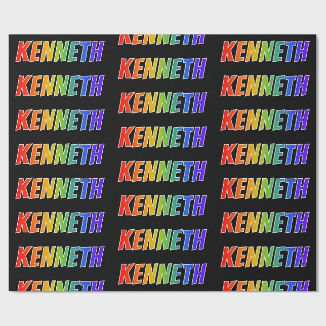 Papel De Presente Primeiro Nome Arco-íris "KENNETH"; Divertido & Col (Aberto)