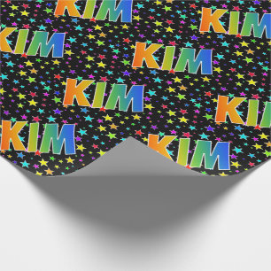 Papel De Presente Primeiro Nome Arco-íris "KIM" + Estrelas