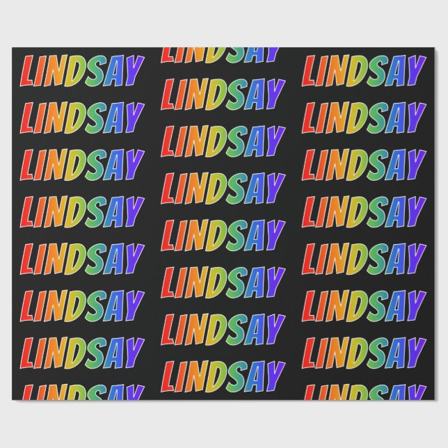 Papel De Presente Primeiro Nome Arco-íris "LINDSAY"; Divertido & Col (Aberto)