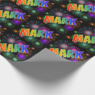 Papel De Presente Primeiro Nome Arco-íris "MARCO" + Fogos de Artifíc