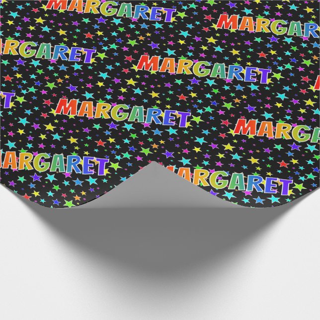 Papel De Presente Primeiro Nome Arco-íris "MARGARET" + Estrelas (Ponta)