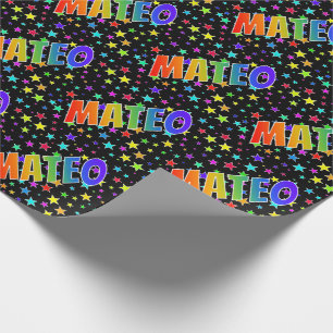 Papel De Presente Primeiro Nome Arco-íris "MATEO" + Estrelas