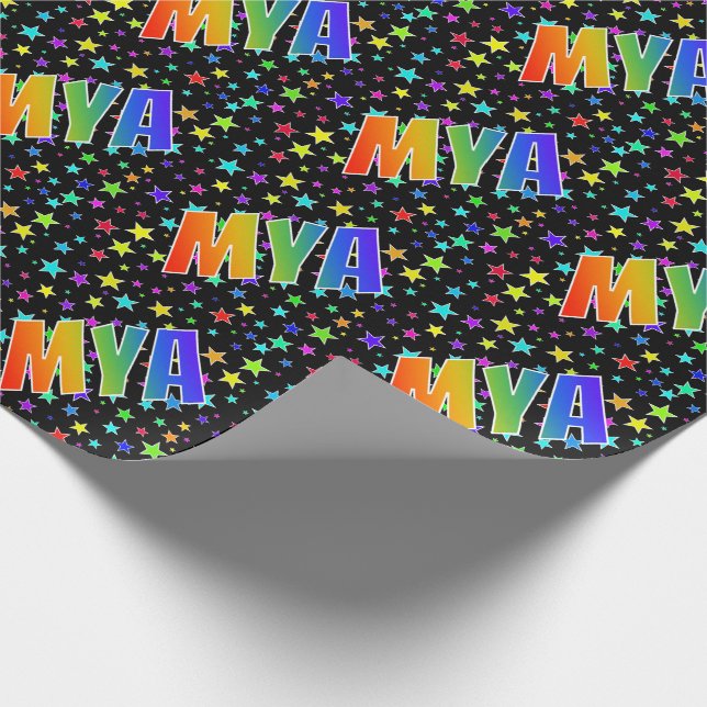 Papel De Presente Primeiro Nome Arco-íris "MYA" + Estrelas (Ponta)