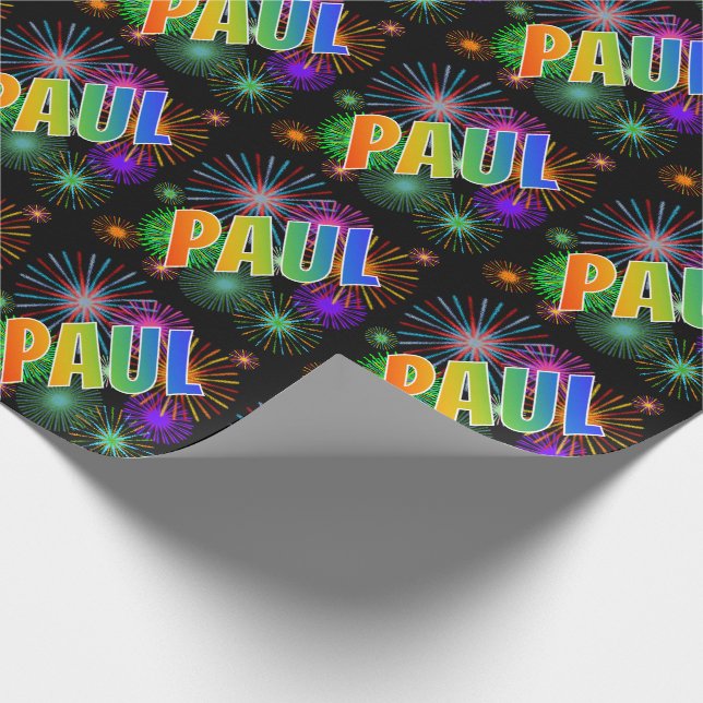 Papel De Presente Primeiro Nome Arco-íris "PAULO" + Fogos de Artifíc (Ponta)