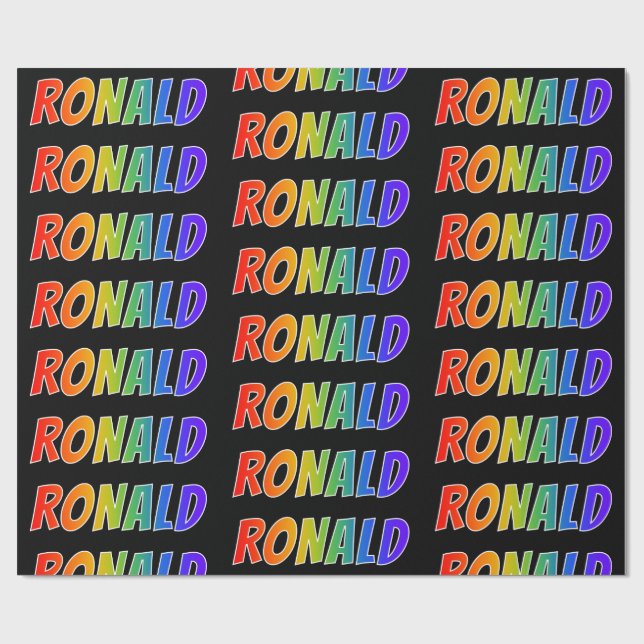 Papel De Presente Primeiro Nome Arco-íris "RONALD"; Divertido & Colo (Aberto)
