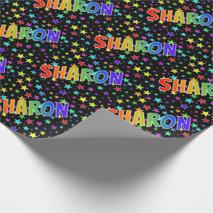 Papel De Presente Primeiro Nome Arco-íris "SHARON" + Estrelas