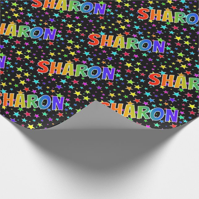 Papel De Presente Primeiro Nome Arco-íris "SHARON" + Estrelas (Ponta)