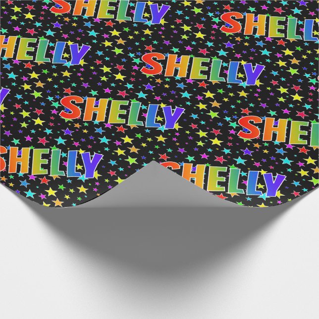 Papel De Presente Primeiro Nome Arco-íris "SHELLY" + Estrelas (Ponta)
