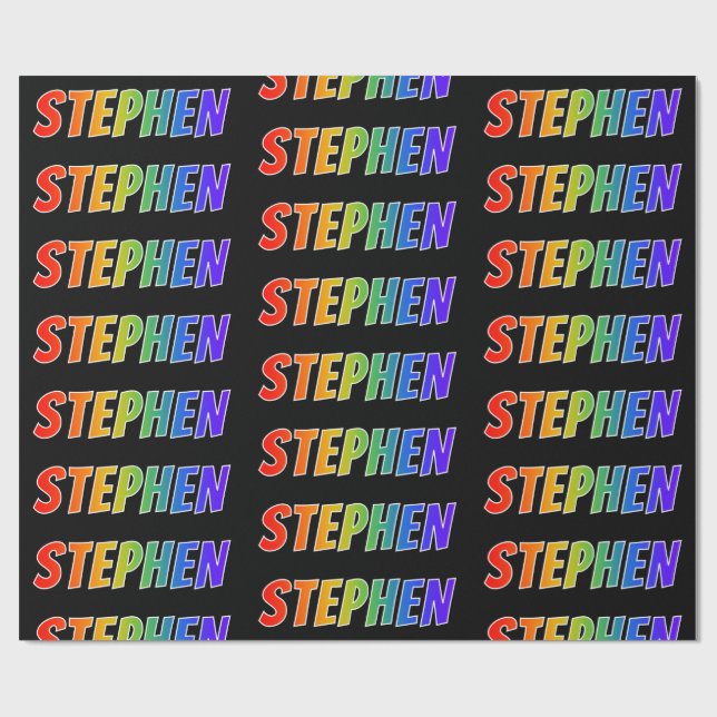 Papel De Presente Primeiro Nome Arco-íris "STEPHEN"; Divertido e Col (Aberto)
