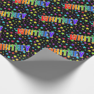 Papel De Presente Primeiro Nome Arco-íris "WHITNEY" + Estrelas